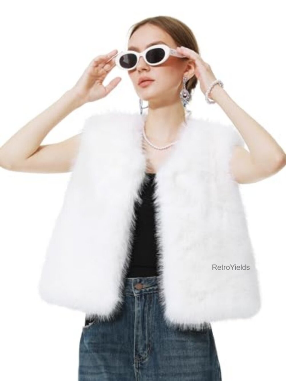 Faux Fur Vest Cropped Sleeveless Furry Coat Outerwear Winter